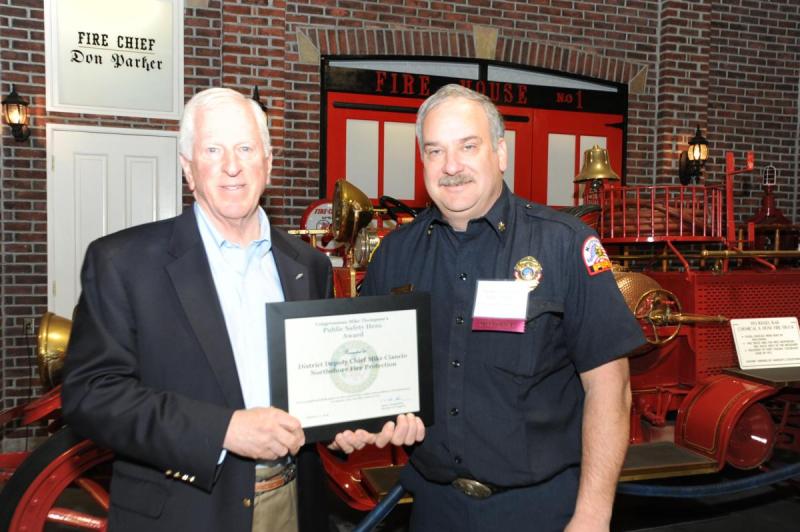 Rep. Mike Thompson presents Mike Ciancio, Northshore Fire Protection Public Safety Hero Award
