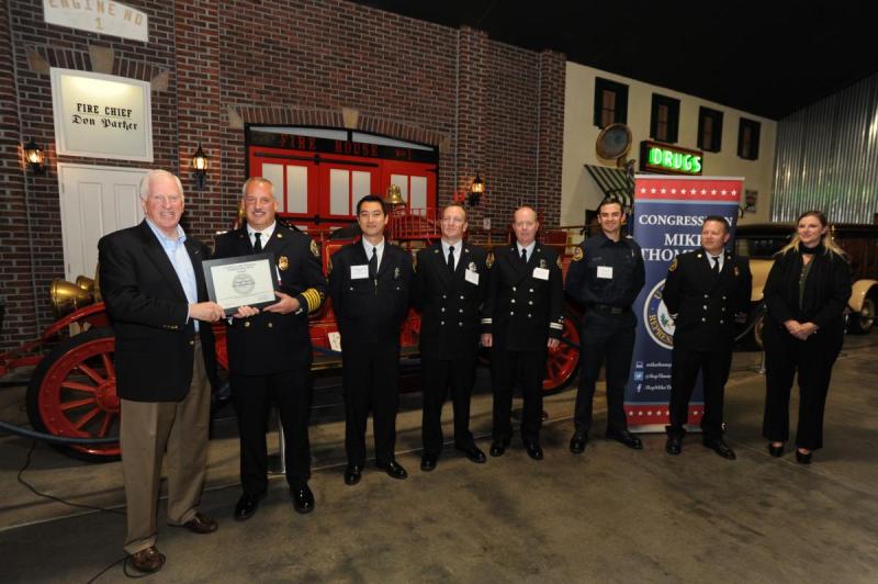 Mike Thompson presenting Public Safety Hero Award to Santa Rosa Fire Department