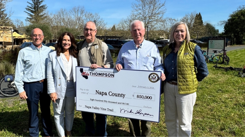 Mike Thompson presents $850,00 check to support NV Vine Trail Connection