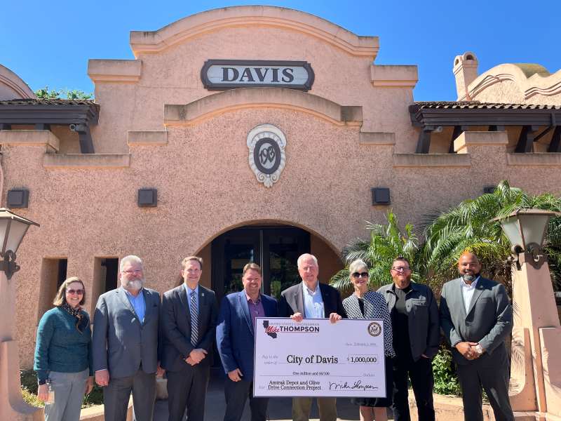 Rep. Mike Thompson Presents $1,000,000 Check to Build Pedestrian and Bicycle Connection to Davis Amtrak Station